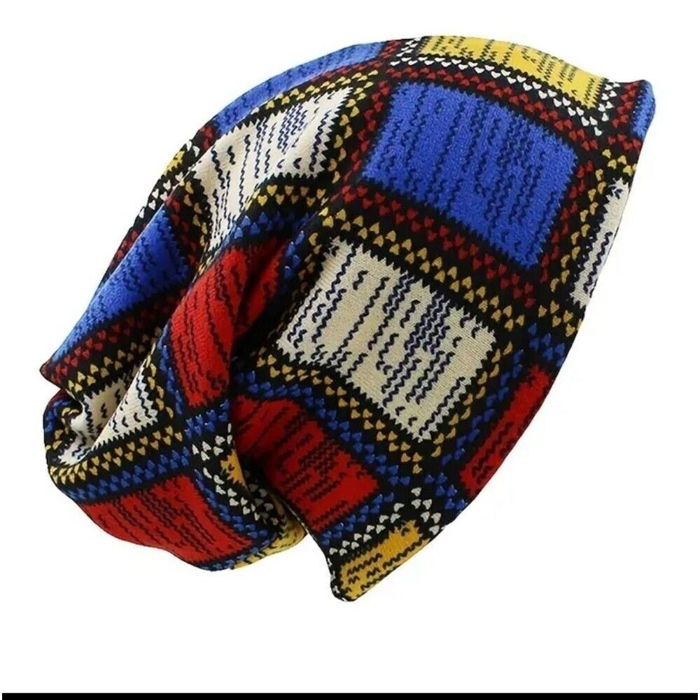 Multicolor block beanie scarf tube hat